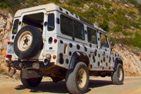 Ilirio's safari excursions in Croatia - Land Rover Defender on the tarmac road